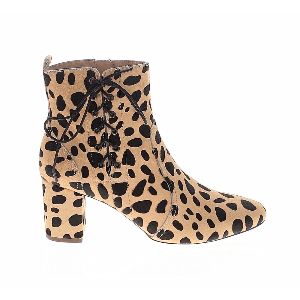 Matisse Calf Hair Leopard Print Boots Womens 8.5 Tan Black NEW Block Heel